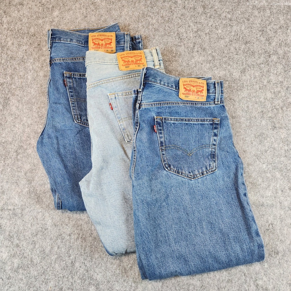 Levis 550 Lot 3 Relaxed Fit Jeans Men 36x30 Blue Tapered Leg Denim Casual Zip